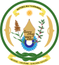 The seal of Rwanda: central tribal devices, surmounted on a cog wheel and encircled by a square knot